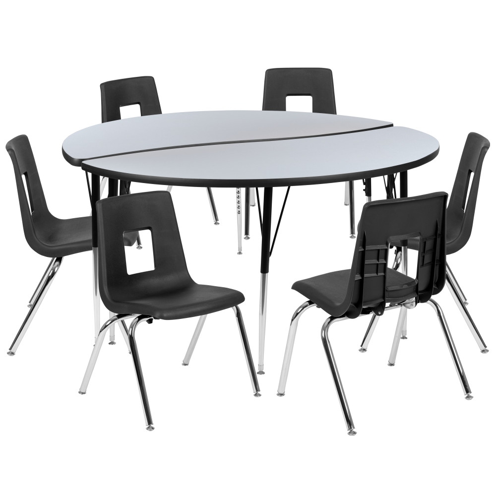 60" Circle Wave Flexible Activity Table Set with 18" Student Stack Chairs - 60"D x 60"W x 21.25" - 30.25"H