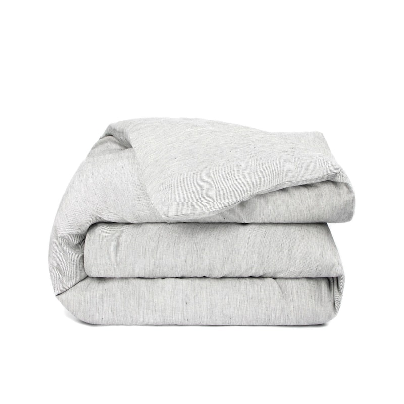 100% French Linen Duvet Cover by BOKSER HOME - Shadow Pinstripe - Queen