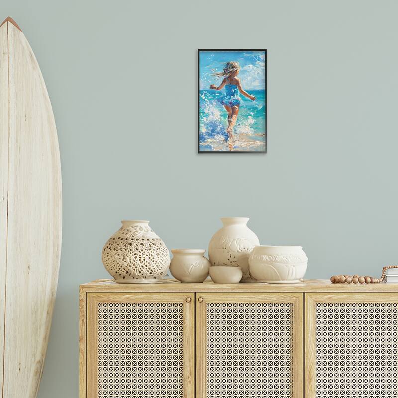 Stupell Girl Splashing on Shore Framed Giclee Art Design By LSR Design Studio