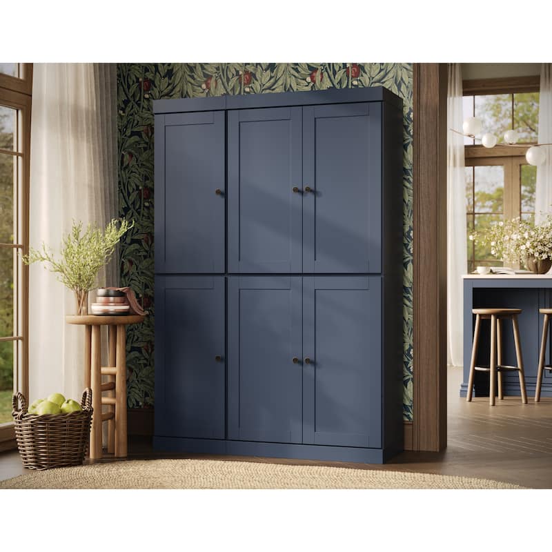 Palace Imports 100% Solid Wood 48.5" Pantry Cabinet with Shaker Doors and Adjustable Shelves - Antique Blue
