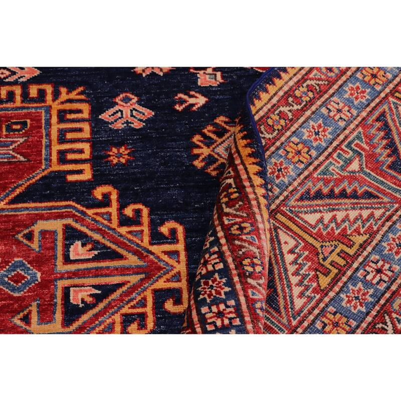 Tribal Super Kazak Paloma Blue/Red Hand Knotted Wool Rug - 8'3'' x 9'9''