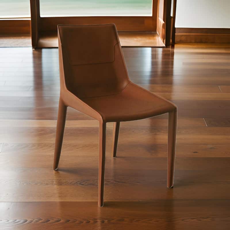Brown/Brown Faux Leather Upholstered Wood Frame Dining Chair, Set of 2, Sturdy Dining Chair for Dining Rooms - 21.75