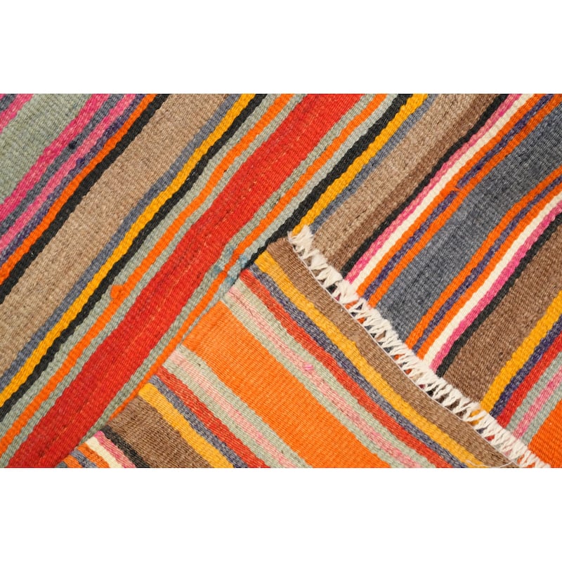 Hand Woven Oriental 100% Wool Carpet Southwestern Geometric Multi-Colored Kilim Area Rug - 8' 10'' X 4' 10''