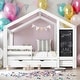 preview thumbnail 1 of 18, Twin Size House Bed with Blackboard and Drawers,Two assembly options and Multiple Storage Functions White