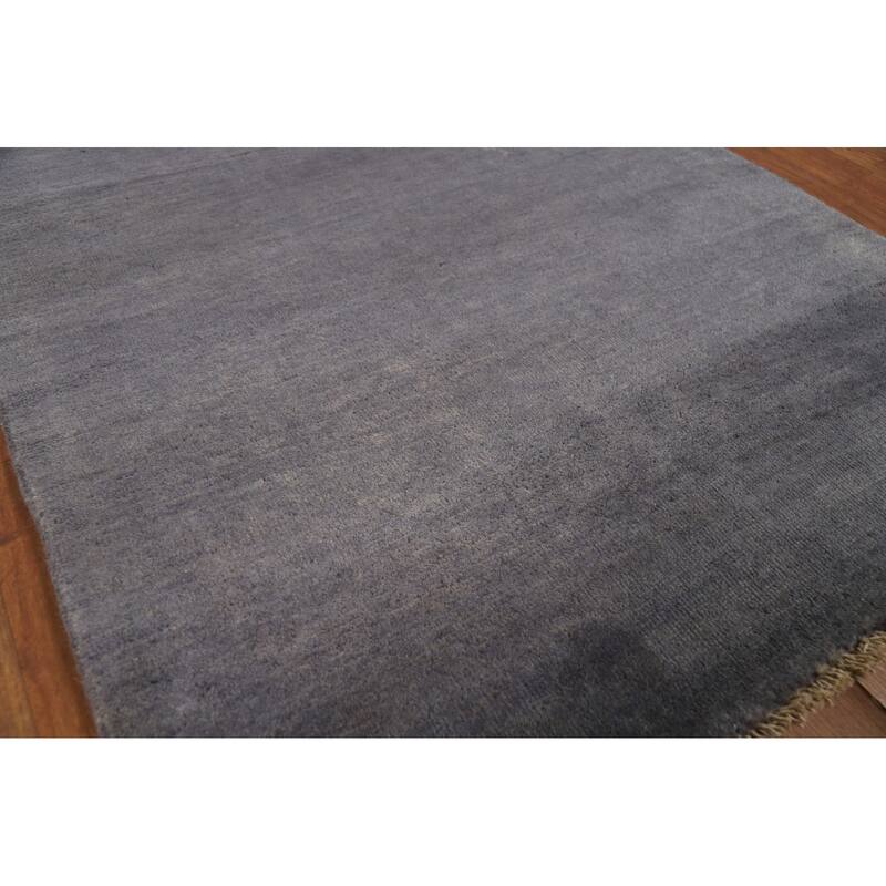 Modern Gabbeh Oriental Foyer Rug Hand-Knotted Grey Wool Carpet - 3'3" x 4'11"
