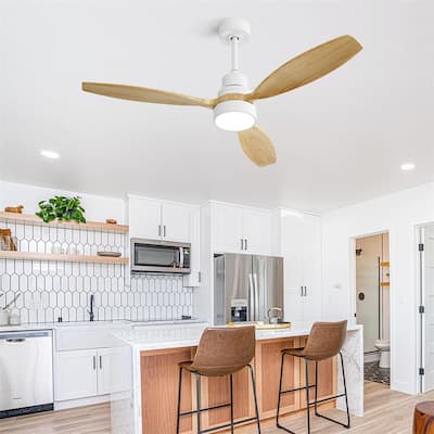 Wozzio 52 Inch Odern Ceiling Fan With Light And Reote 3 Blades