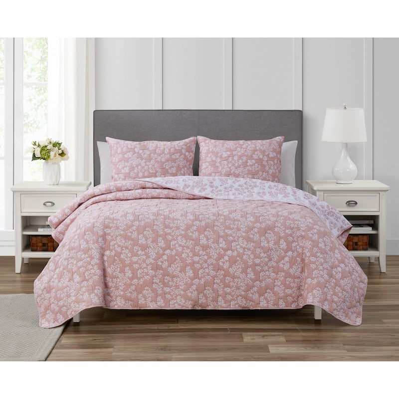 CEDAR COURT Annabella Floral Rose Blush Soft Matelasse Jacquard Quilt Set