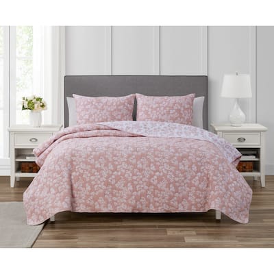 CEDAR COURT Annabella Floral Rose Blush Soft Matelasse Jacquard Quilt Set