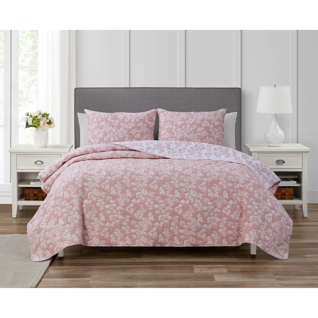 CEDAR COURT Annabella Floral Rose Blush Soft Matelasse Jacquard Quilt Set