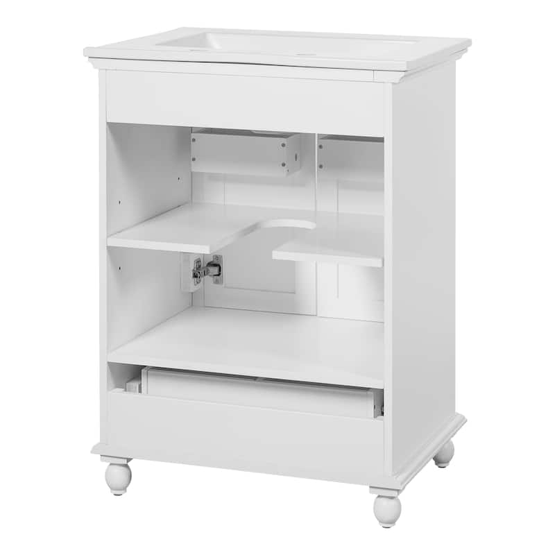 24" Bathroom Vanity with Ceramic Sink, Freestanding Storage Cabinet with Soft-Closing Doors & Drawer Dividers