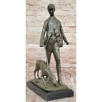 Hunter With Imitative Dog Bronze Sculpture – Gamekeeper Theme Art By Vitaleh