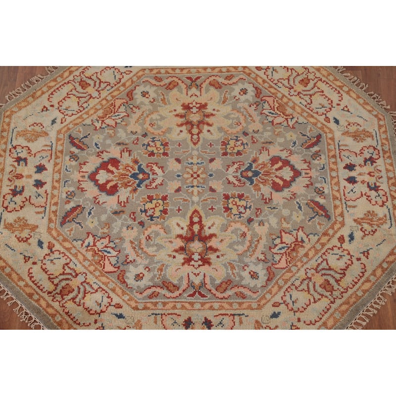 Floral Heriz Serapi Oriental Octagon Area Rug Wool Carpet - 6'0"x 5'11"