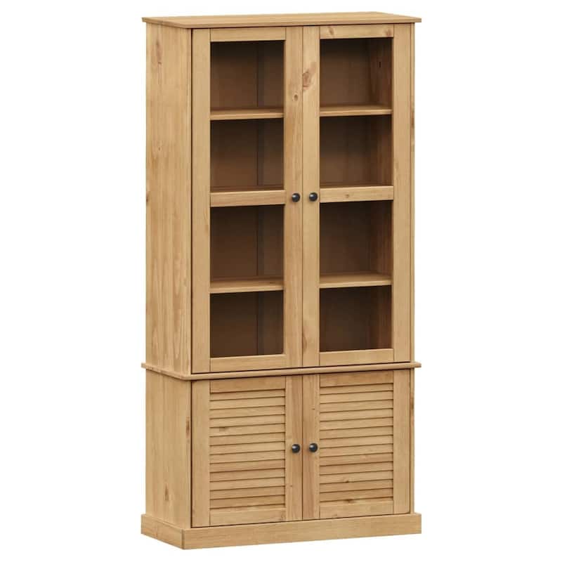 vidaXL Glass Display Cabinet Storage Highboard Living Room Solid Wood Pine - 33.5 x 33.5 x 66.9 in