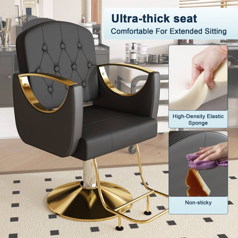 Roomfitters Professional Hydraulic Salon Chair with 360° Swivel, Heavy Duty Barber Stylist Chair with Gold Base
