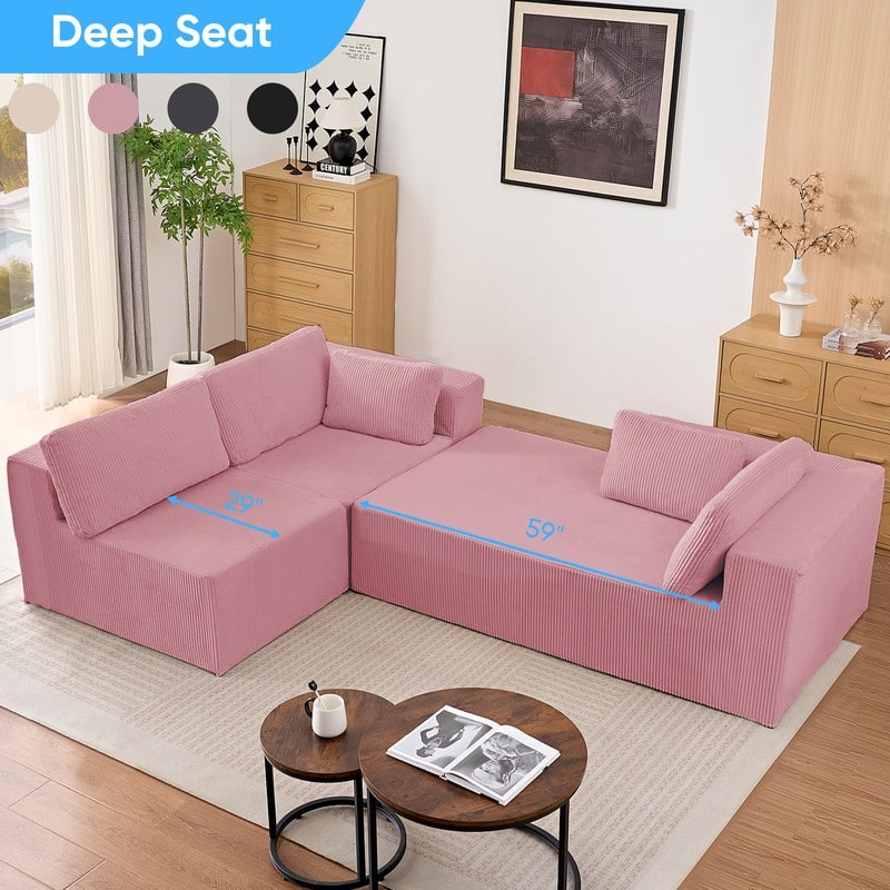 Mixoy 3-Pcs Free Combination Modular Sectional Sofas,Corduroy Compressed L-Shaped Sofa with Flexible Configuration - 3-Seater