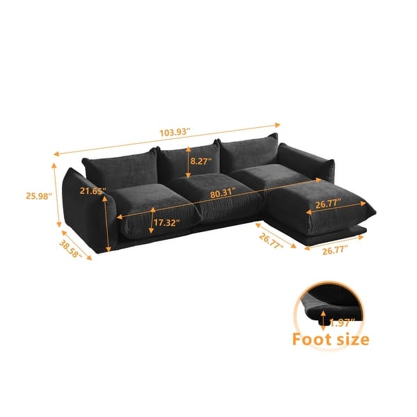 View of 103 L-Shaped Sectional Sofa, Minimalist Chenille Modular 4-Seat Couch ...