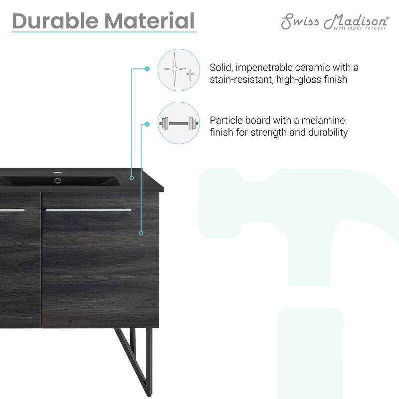 Annecy 60 In. Black Walnut, Double Basin Bathroom Vanity With Black ArtificialStone Sink Top