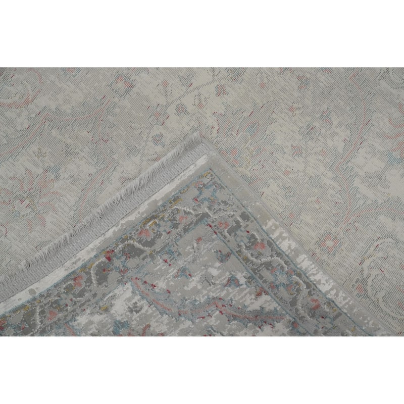 Machine Made Oriental Polyester Carpet Traditional All-Over Greys & Charcoal Agra Area Rug - 7' 5'' X 5' 2''