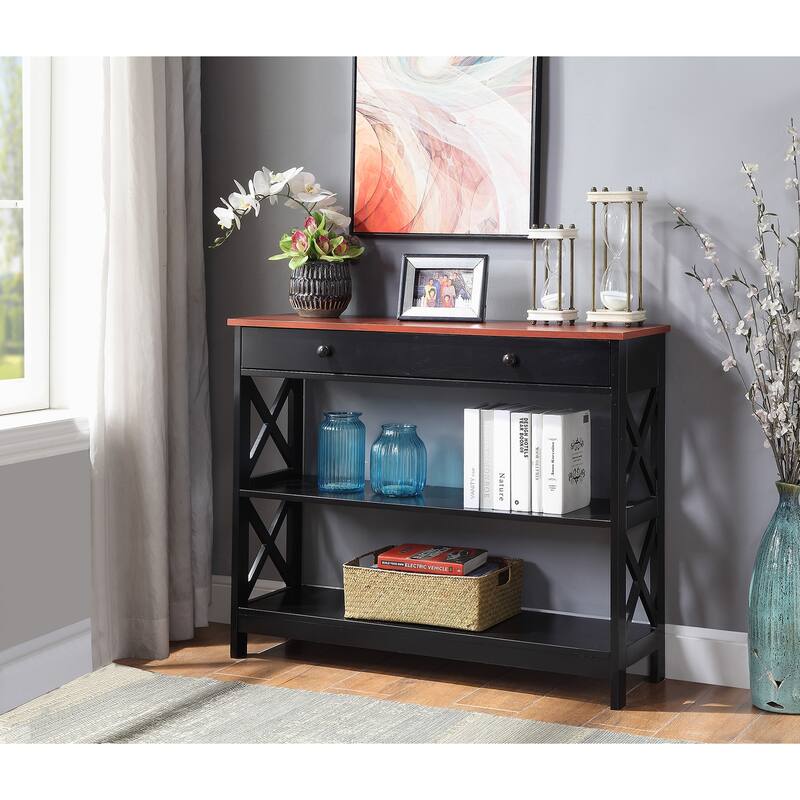 Convenience Concepts Oxford 1 Drawer Console Table with Shelves - Cherry/Black
