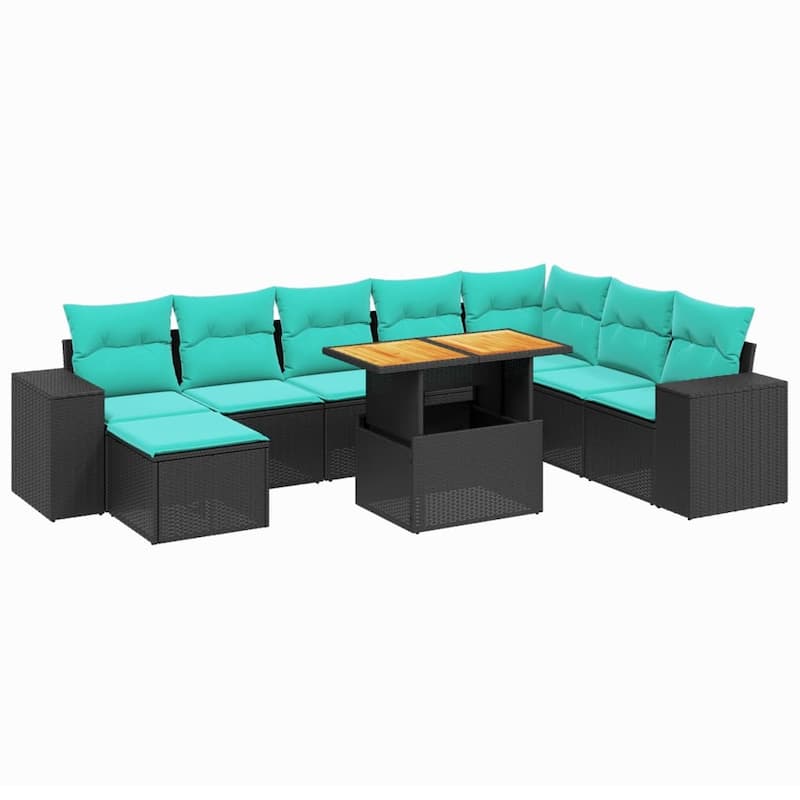 vidaXL Patio Sofa Set with Cushions Outdoor Furniture 9 Piece Poly Rattan - 21.7 x 24.4 x 27.2