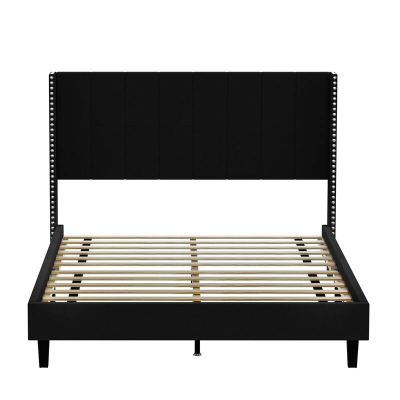 Queen Tufted Upholstered Bed Velvet Bed Frame Platform with Headboard/No Box Spring Required