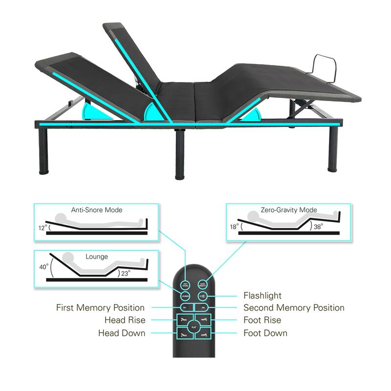 Bridgevine Home Flex Top Quick Assembly Adjustable Bed Frame with Voice Activated Controls