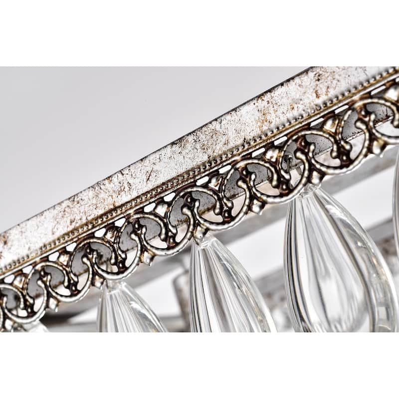 Antique Silver 6-Light Rectangular Kitchen Island Lighting with Crystal Hanging - Antique Silver