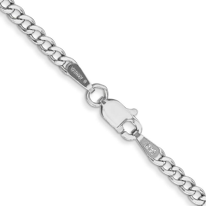 Curata 14k White Gold Hollow Polished Lightweight Lobster Claw Closure 2.5mm Semi-solid Curb Link Chain Bracelet - 7 Inch