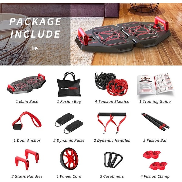 Portable Home Gym Workout Equipment with 14 Exercise Accessories Ab Roller  Wheel