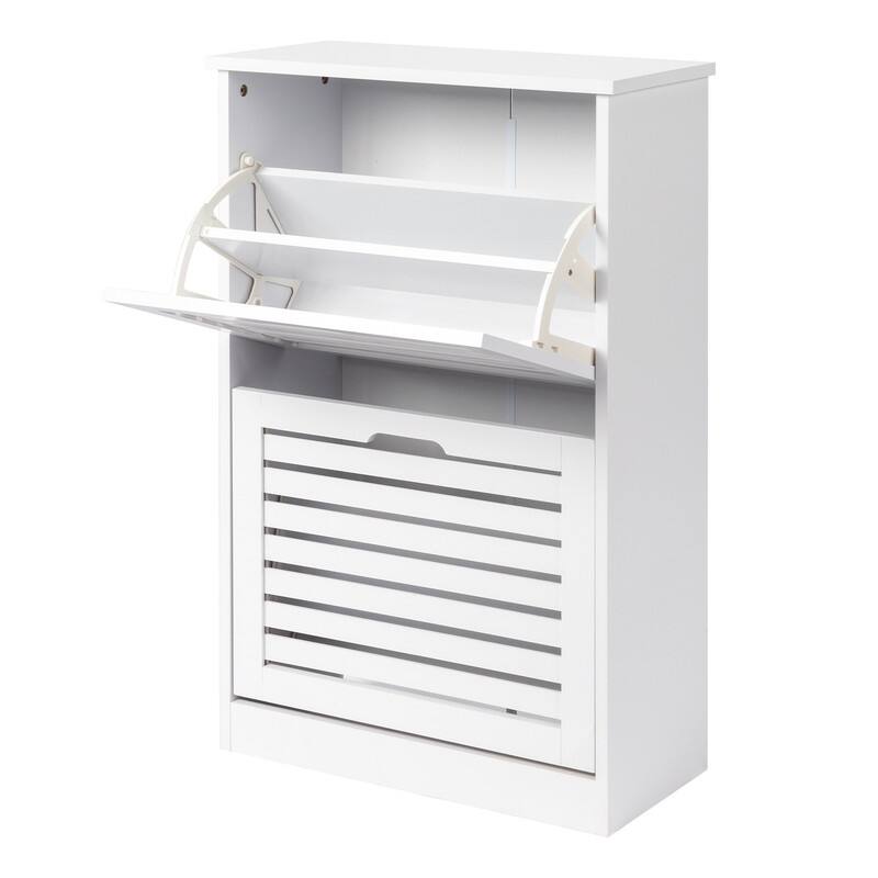 21.26" W MDF Shutter Drawers Shoe Cabinet White