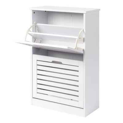 21.26" W MDF Shutter Drawers Shoe Cabinet White