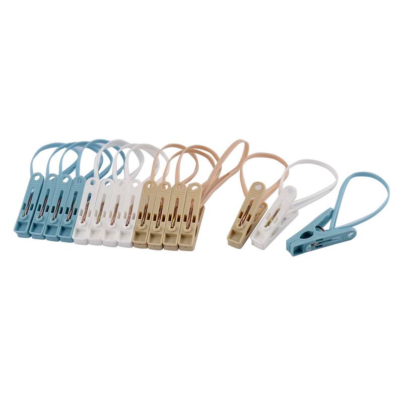 Clothes Socks Airing Hang Rope Clips Clamps Clothespins Hanger 15pcs - Blue,Brown,White