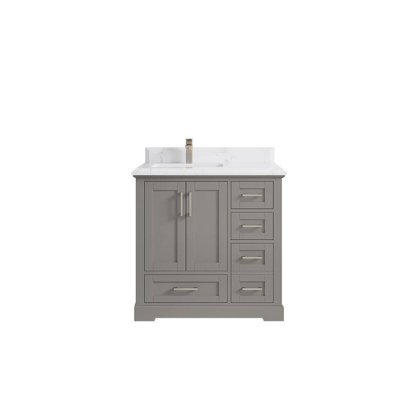 Willow Collections 36 x 22 Boston Left Offset Sink Bathroom Vanity with Quartz or Marble Countertop - 1.5"Empira - Elephant Skin Gray