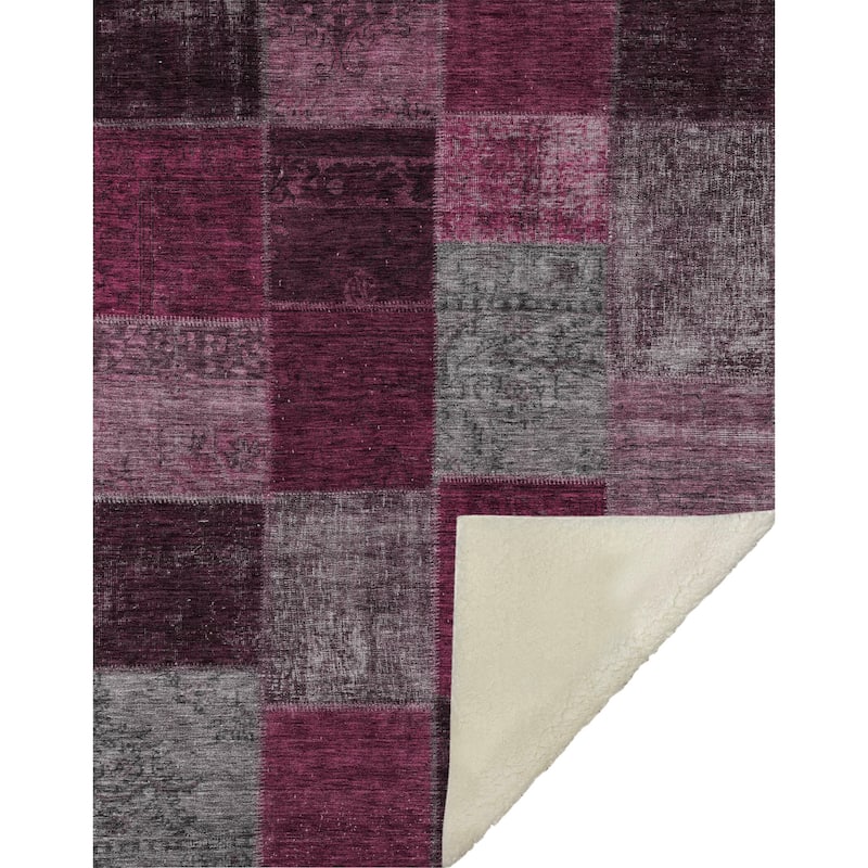Premium Machine Washable Vintage Patchwork Sherpa Throw Blanket