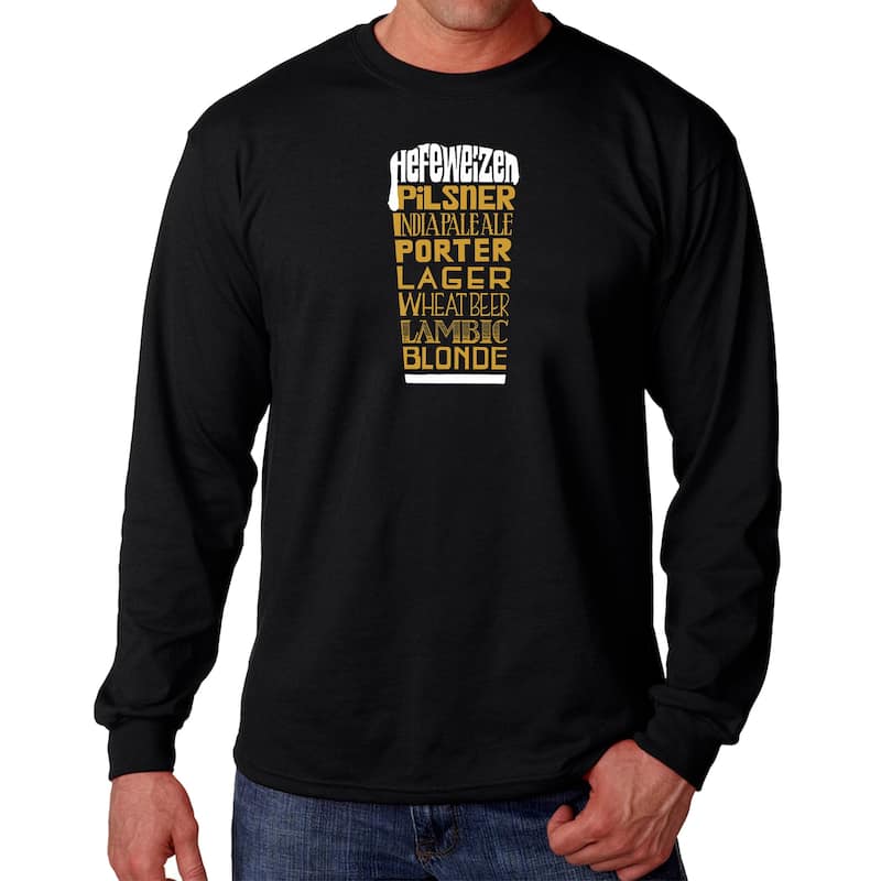 LA Pop Art Men's Word Art Long Sleeve T-shirt - Styles of Beer - S
