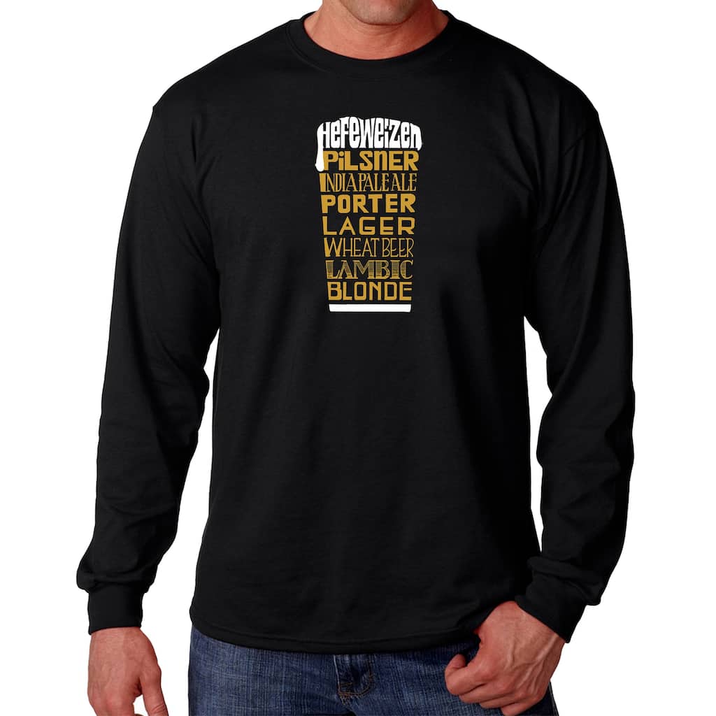 LA Pop Art Men's Word Art Long Sleeve T-shirt - Styles of Beer