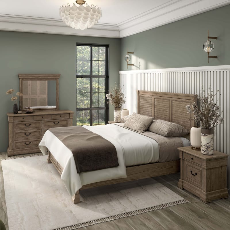 Furniture of America Wacine 5-Piece Weathered Grey Solid Wood Panel Bedroom Set