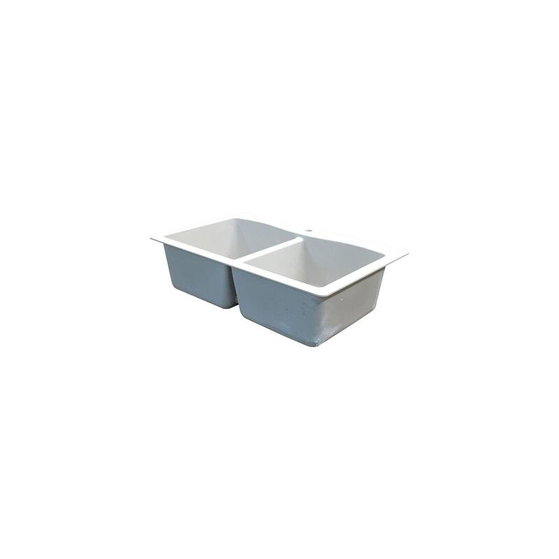 Transolid Aversa 33in x 22in silQ Granite Drop-in Double Bowl Kitchen Sink with 1 Pre-Drilled Center Faucet Hole