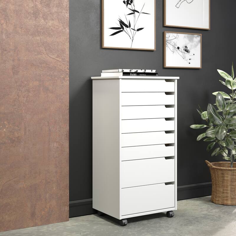 Adeptus Original Euro Roll Cart, Solid Wood, 6+2 Drawer Extra Wide Drawers Roll Carts, White