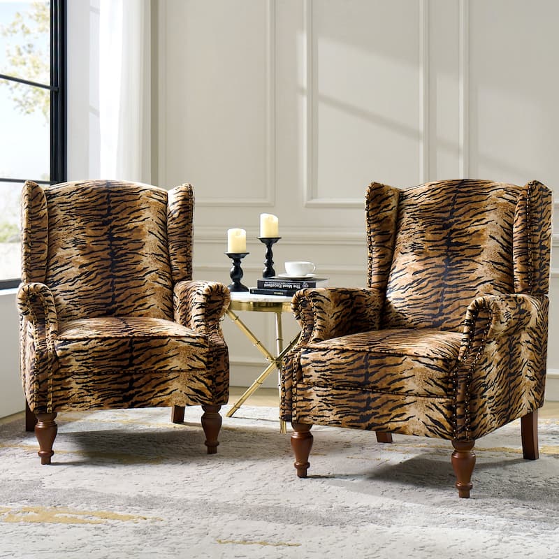 Ivan Traditional Animal Pattern Armchair with Nailhead Trim Set of 2by HULALA HOME - Tiger