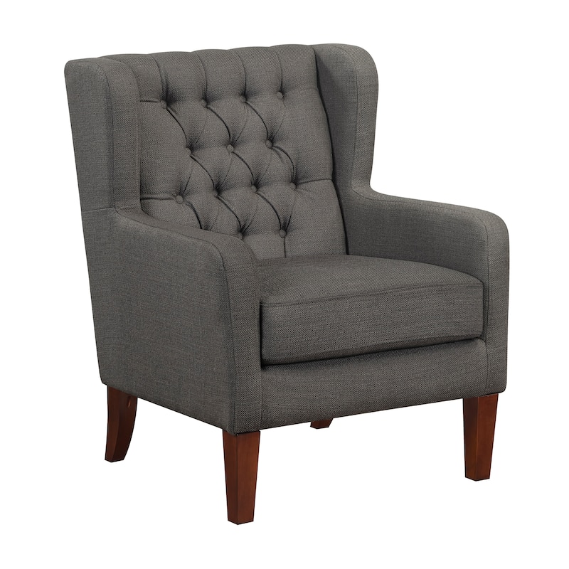 Clark 30" Modern & Contemporary Textured Fabric Button-Tufted Wing Back Accent Chair - Dark Gray