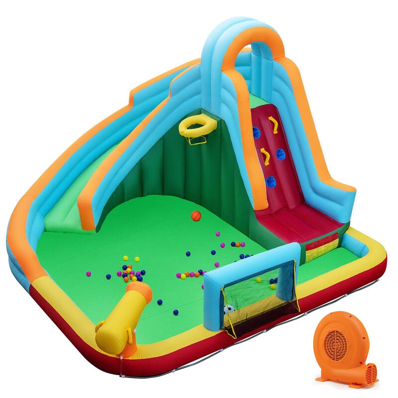 Gymax Inflatable Water Slide Park w/Long Slide Splash Pool Climbing - Multicolor
