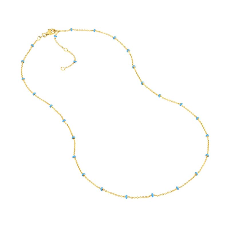 Curata 14k Yellow Gold 18" Lilac Baby Blue Bead Station Saturn Chain Necklace