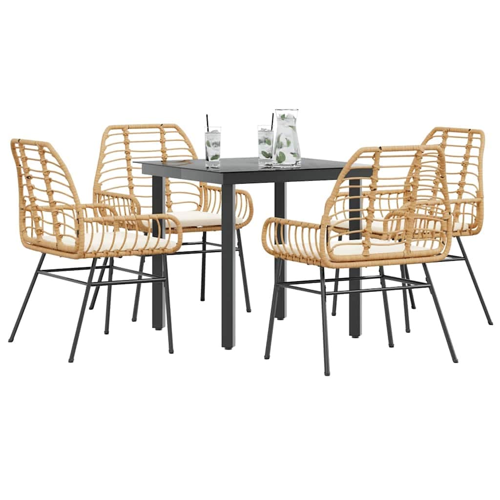 vidaXL 3/5/7/9 Piece Patio Dining Set with Cushions Black/Brown Poly Rattan Glass