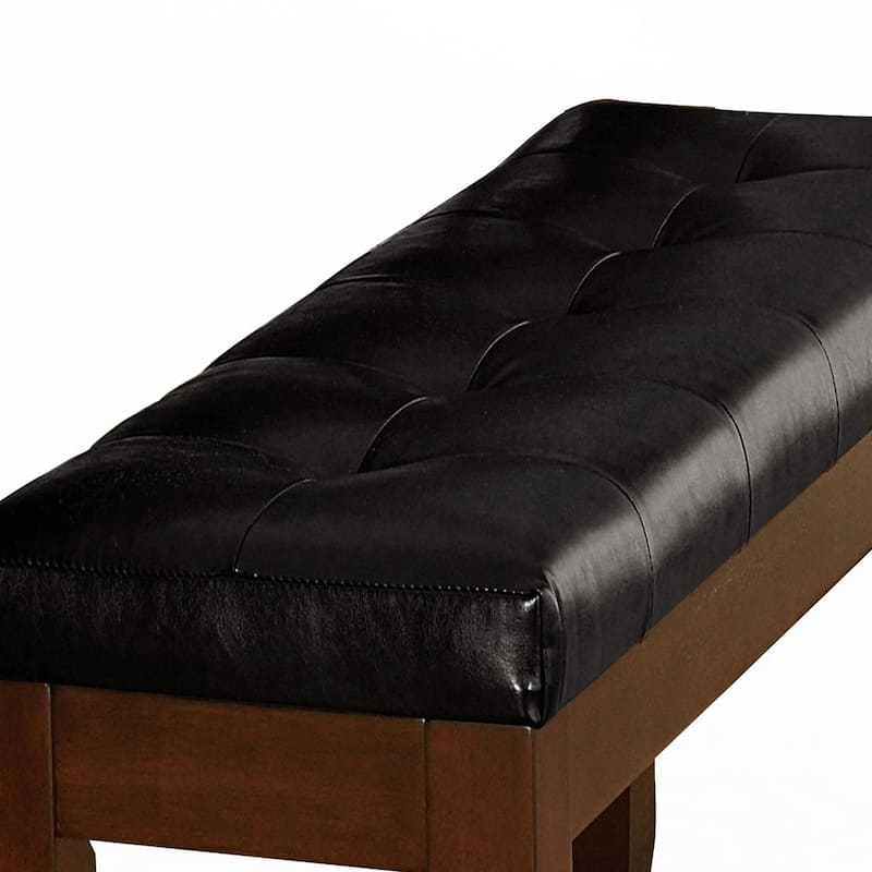 Dark Oak Finish Wooden Bench 1pc Faux Leather