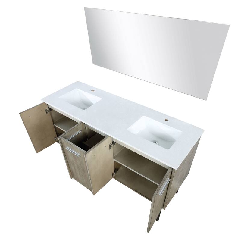 Lancy 60 in W x 20 in D Rustic Acacia Double Bath Vanity, White Quartz Top and 55 in Mirror