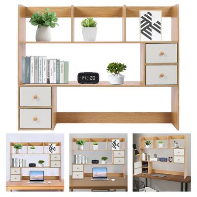 Desktop Storage Rack with 4 Cabinets Oak Color Racks