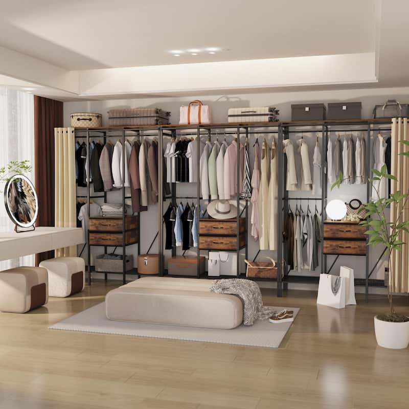 Freestanding Clothing Organizer Stand Wardrobe with Hanging Rails - 59"x20"x84"
