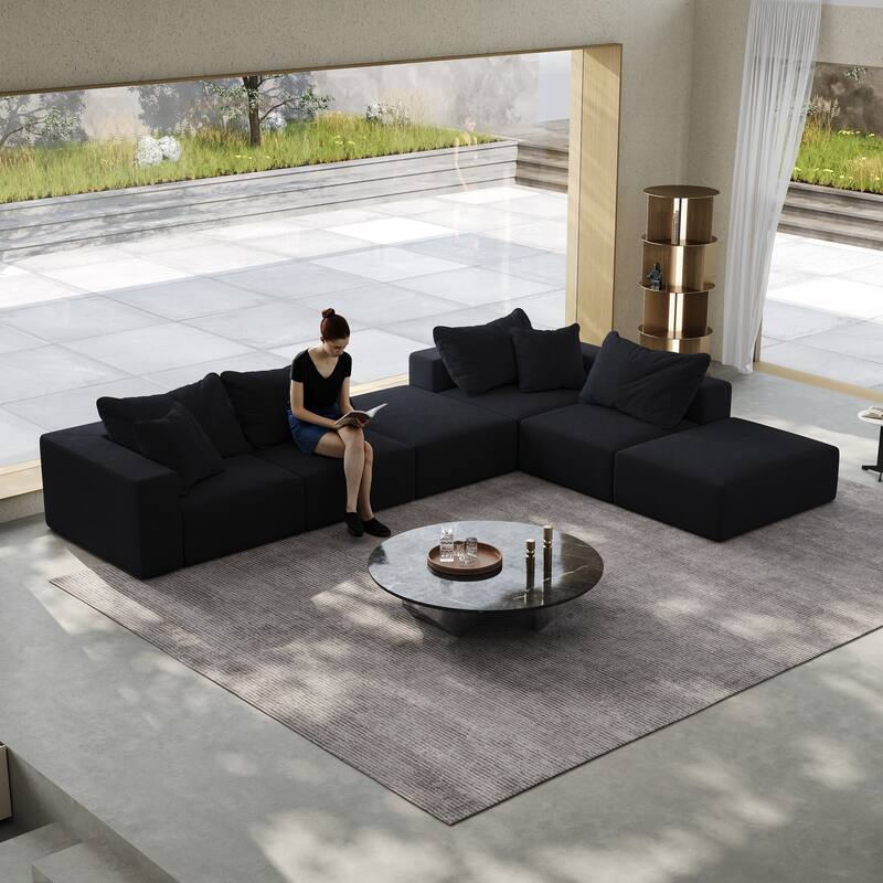 Modular L Shaped Sectional Sofa with Ottoman, Oversized Chenille Cloud Sofa, Upholstered 6 Seater Sofa with 6 Pillows