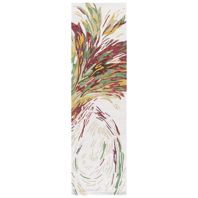 SAFAVIEH Handmade Ebony Gunnhildur Wool Rug - 2'3" x 8' Runner - Ivory/Green